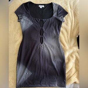 That’s So Fetch Black, White & Gray Mini Dress with Front Cutouts